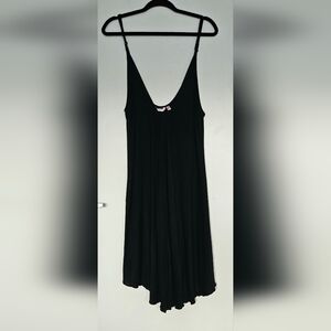 La Vie En Rose Black Strappy Nightgown With Hanky Hem / Lettuce Hem